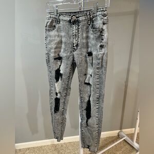 Gray/Black Ripped Skinny Jeans